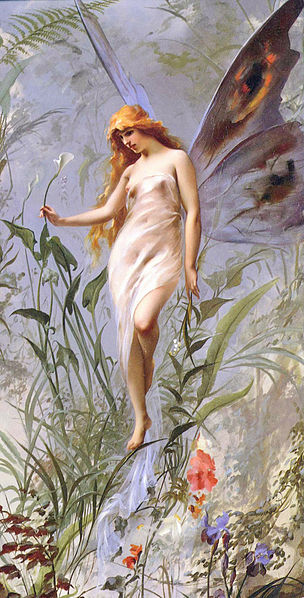 Classic representation of a small fairy with butterfly wings commonly used in modern times. Luis Ricardo Falero, 1888.