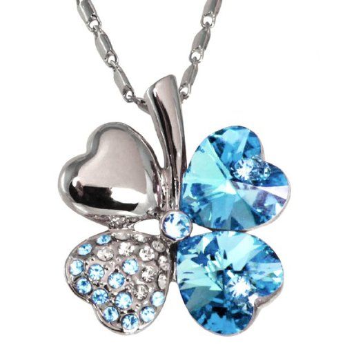 Four Leaf Clover Set with heart shaped Swarovski Elements crystals and 23 gradual color Czech rhinestones Rhodium Plated